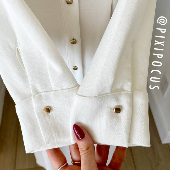ZARA PLEATED SHIRT DRESS GOLD BUTTONS WHITE S - Picture 13 of 13